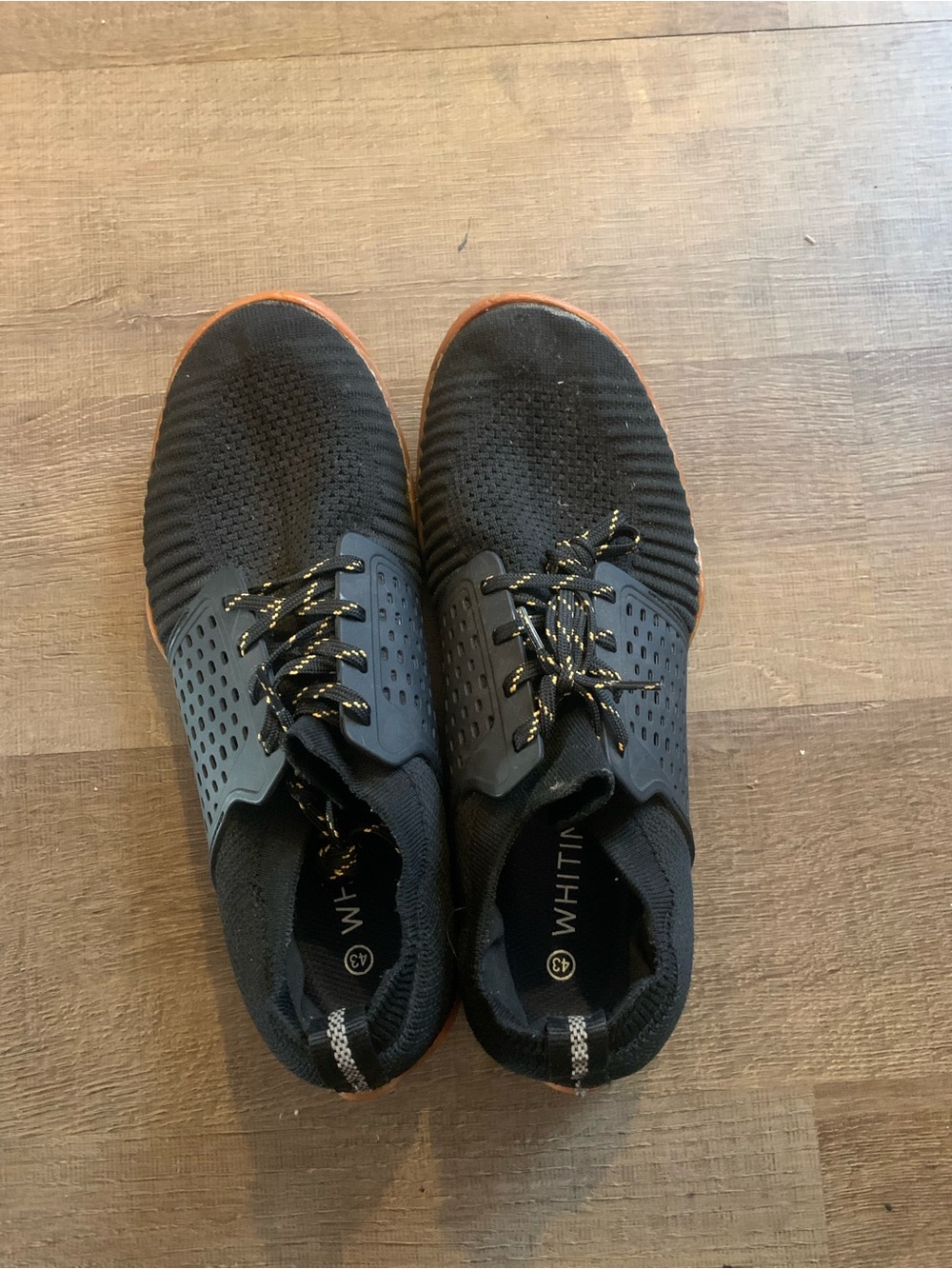 WHITIN Black Knit Athletic Sneakers with Gum Outsole and Gold-Accent Laces